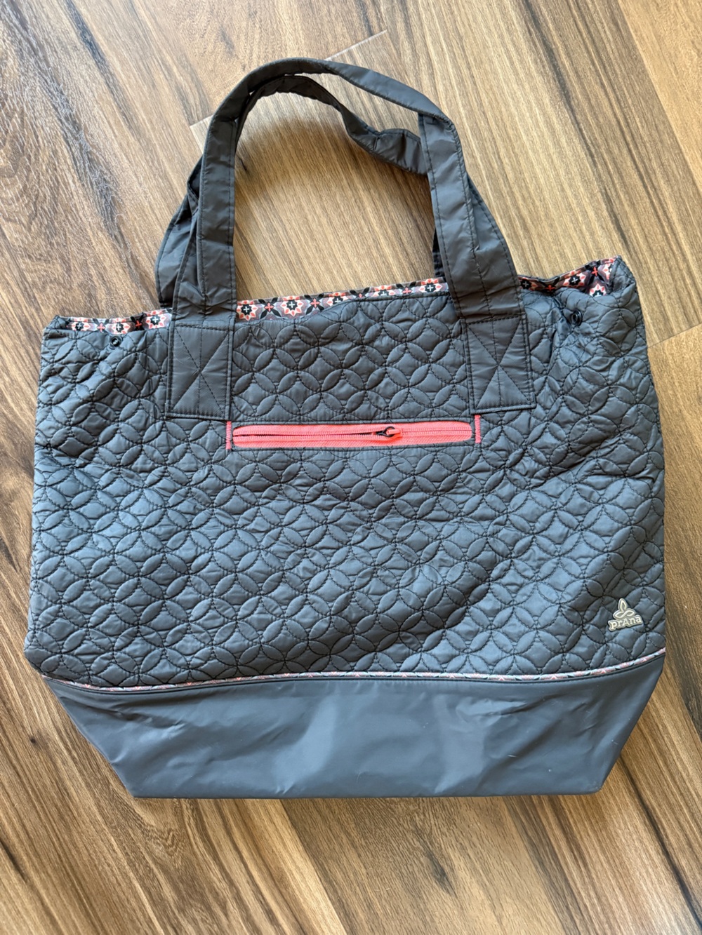 NWOT- Prana Black Quilted Tote with Pink Accent